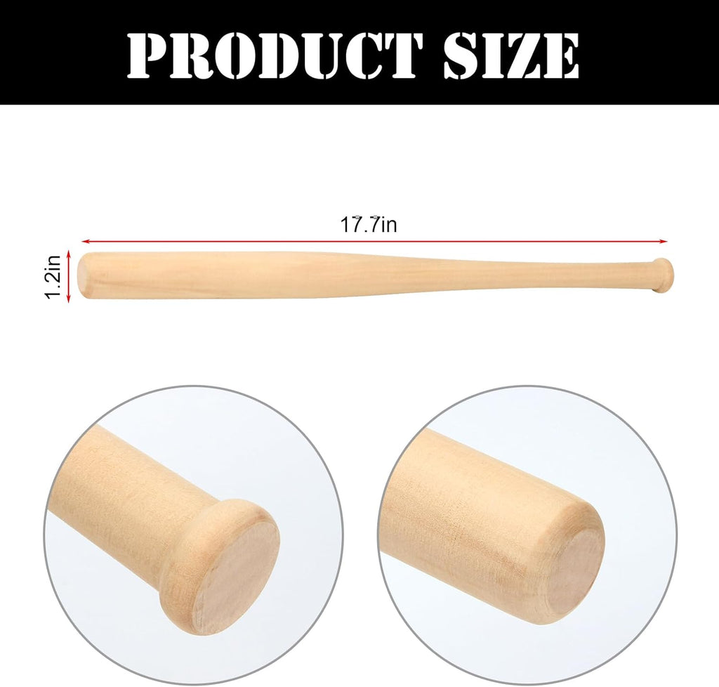 2 Pcs Wooden Baseball Bat, 18 Inch Unpainted Wood Baseball Bats, Wooden Baseball Bat Craft Unfinished Wood Unpainted Mini Baseball Bat for DIY Painting Sports Party Favors Craft