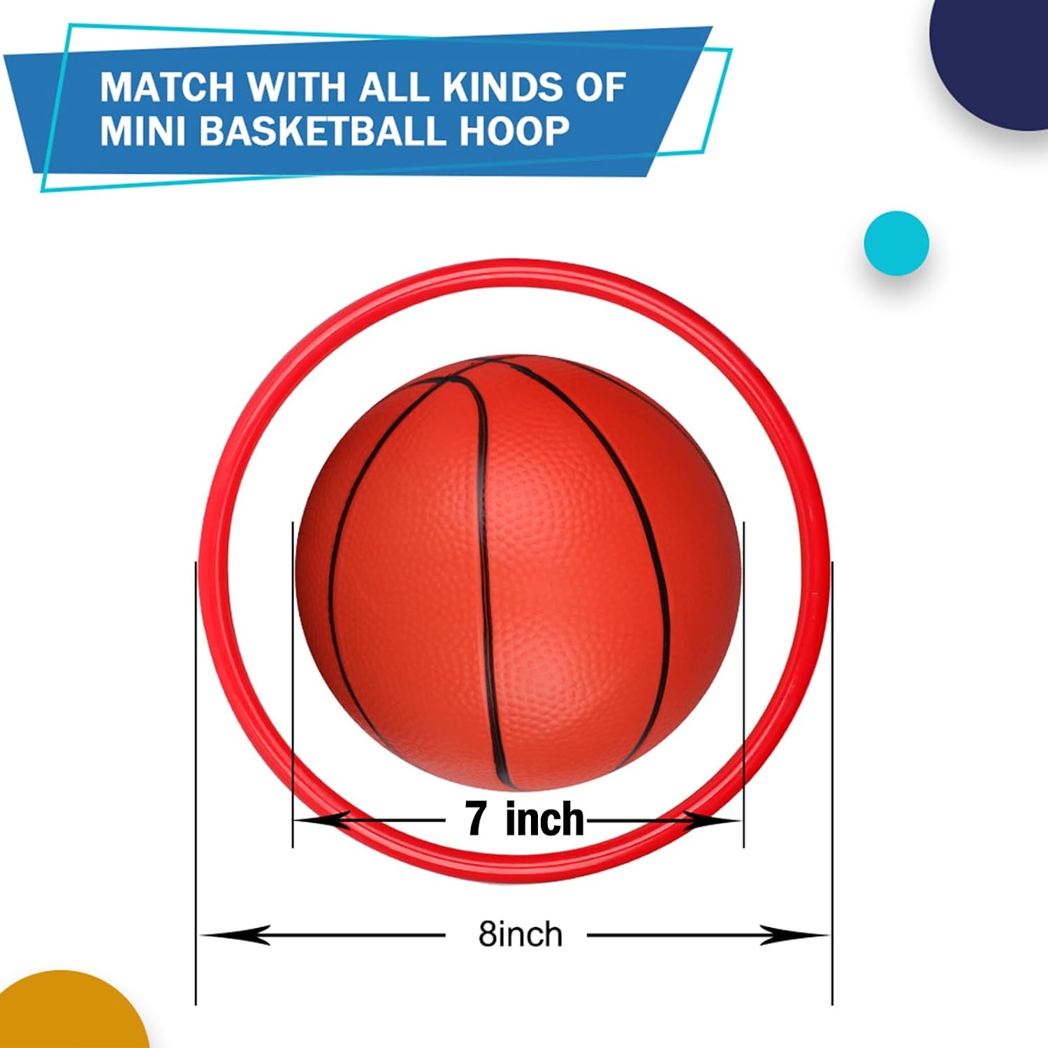 Mini Basketball for Indoor Mini Basketball Hoop, 7" Soft Rubber Replacement Basketballs Toy for Kids Adults, Pool Beach Ball for Outdoor Inflatable Pool Beach Game