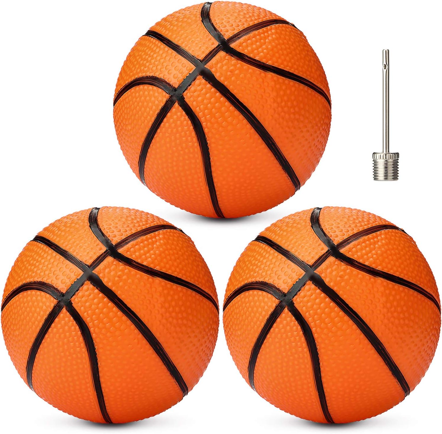 7-Inch Mini Basketballs (Set of 3) with Ball Pump Needles - Inflatable Toy Balls for Kids, Teens, Adults - Indoor/Outdoor Sports, Summer Beach, Pool, Party Games - Orange Colors