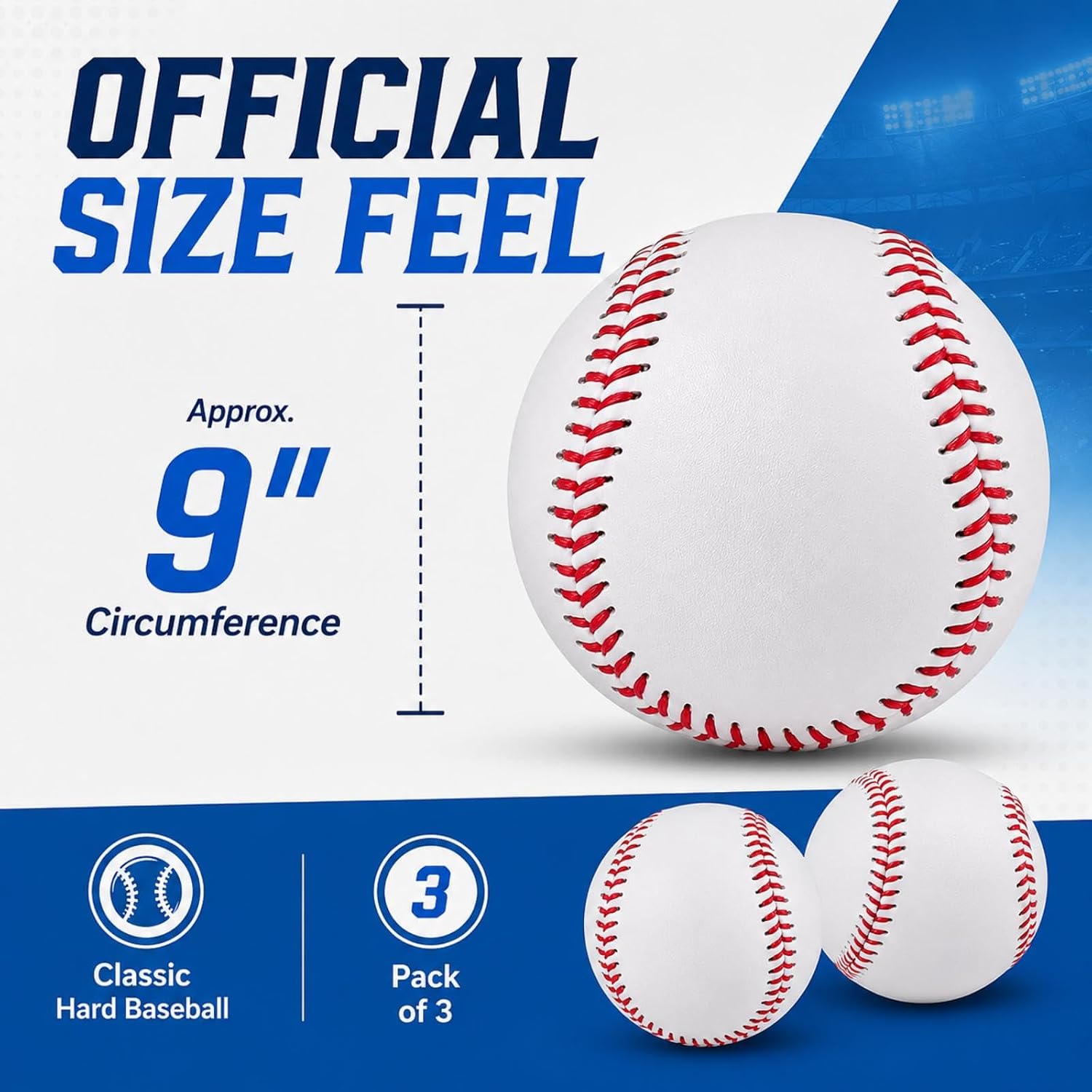 Hard Baseballs, Classic White Baseball Practice Balls, Raised Seam Training (3 Piece)