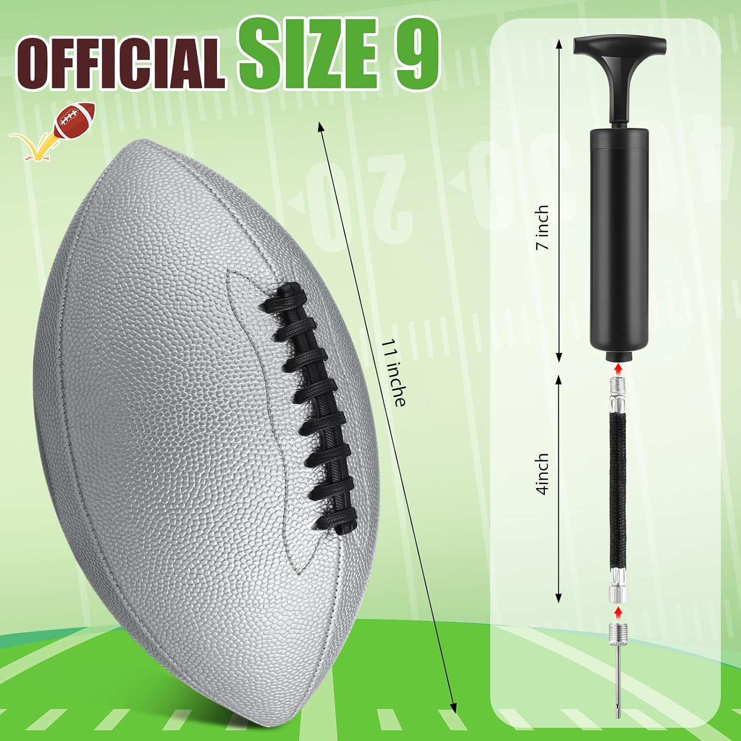 12 Pack Composite Leather Footballs Official Size Footballs Bulk Leather Inflatable Football with Pump Regulation Highschool College Football for Training and Recreational Play