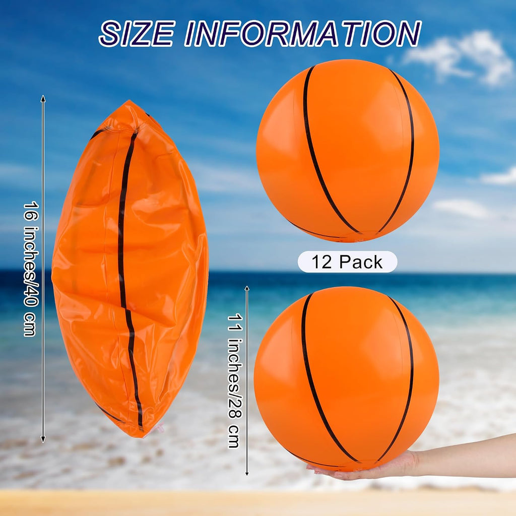12 Pieces Basketball Beach Ball 11 Inch Inflatable Basketball Bouncing Sports Ball Bouncy Toy Favors for Basketball Birthday Party Summer Beach Pool Games Decorations