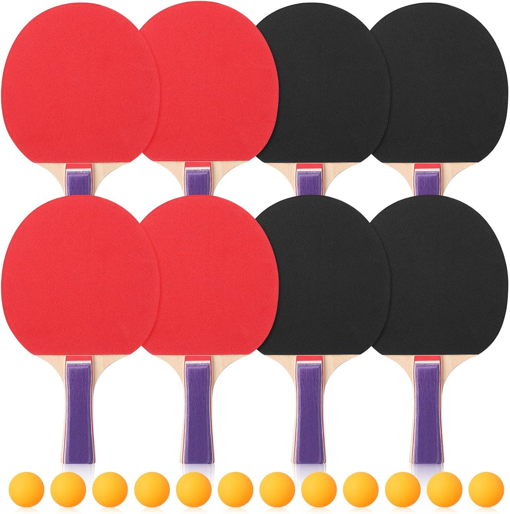 4 Pack Portable Table Tennis Set Table Tennis Paddle Kit 8 Table Tennis Paddles and 12 Balls Table Tennis Racket Player Set for Starter Indoor Outdoor