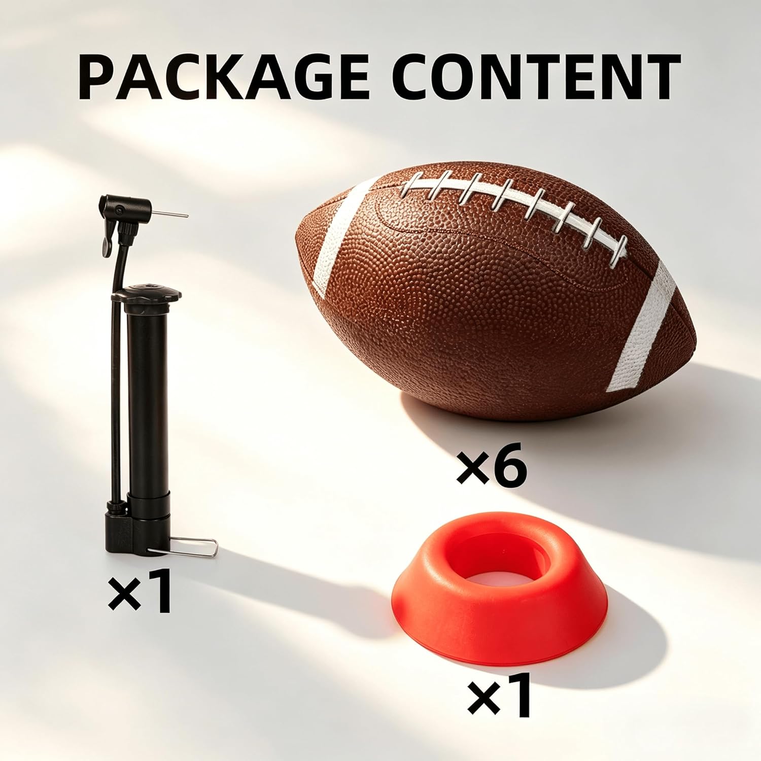 6 Pack 8.3" Inflatable Footballs with Pump and Kicking Tee,Rubber Junior Soft Small Toddler and Mini Footballs, Playground Balls for Kids