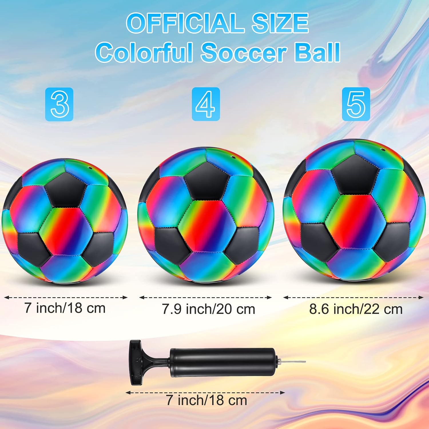 2 Pcs Rainbow Soccer Ball with Pump Official Size Indoor Outdoor Soft Inflatable Soccer Sport for Child Teen Adult for Practice Game