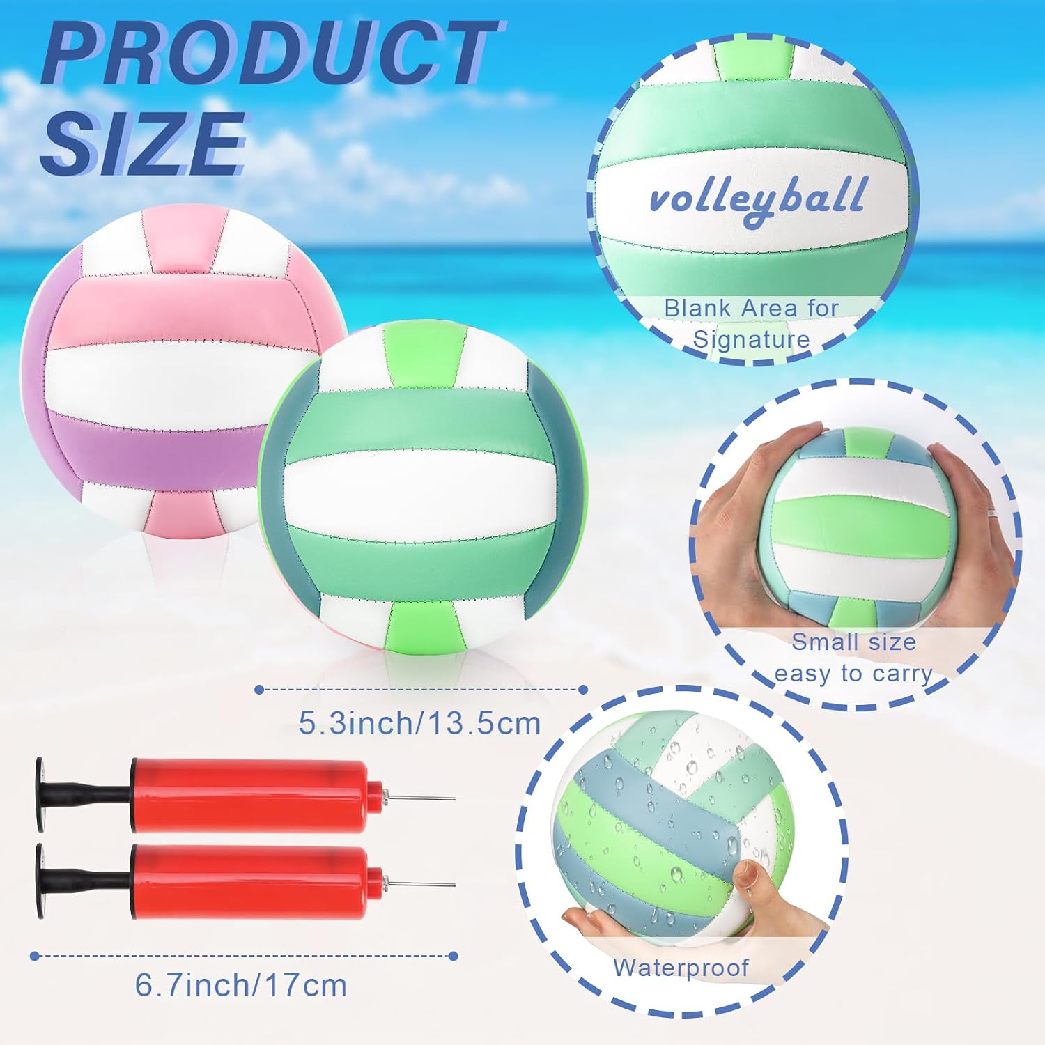 Size 2 Mini Volleyball 5.3 inch Small Beach Volleyball Soft Outdoor Indoor Volleyball Autograph Ball with Air Pump Volleyball Team Gifts for Kids Youth Team Collectors Sports Party（VERY SMALL）