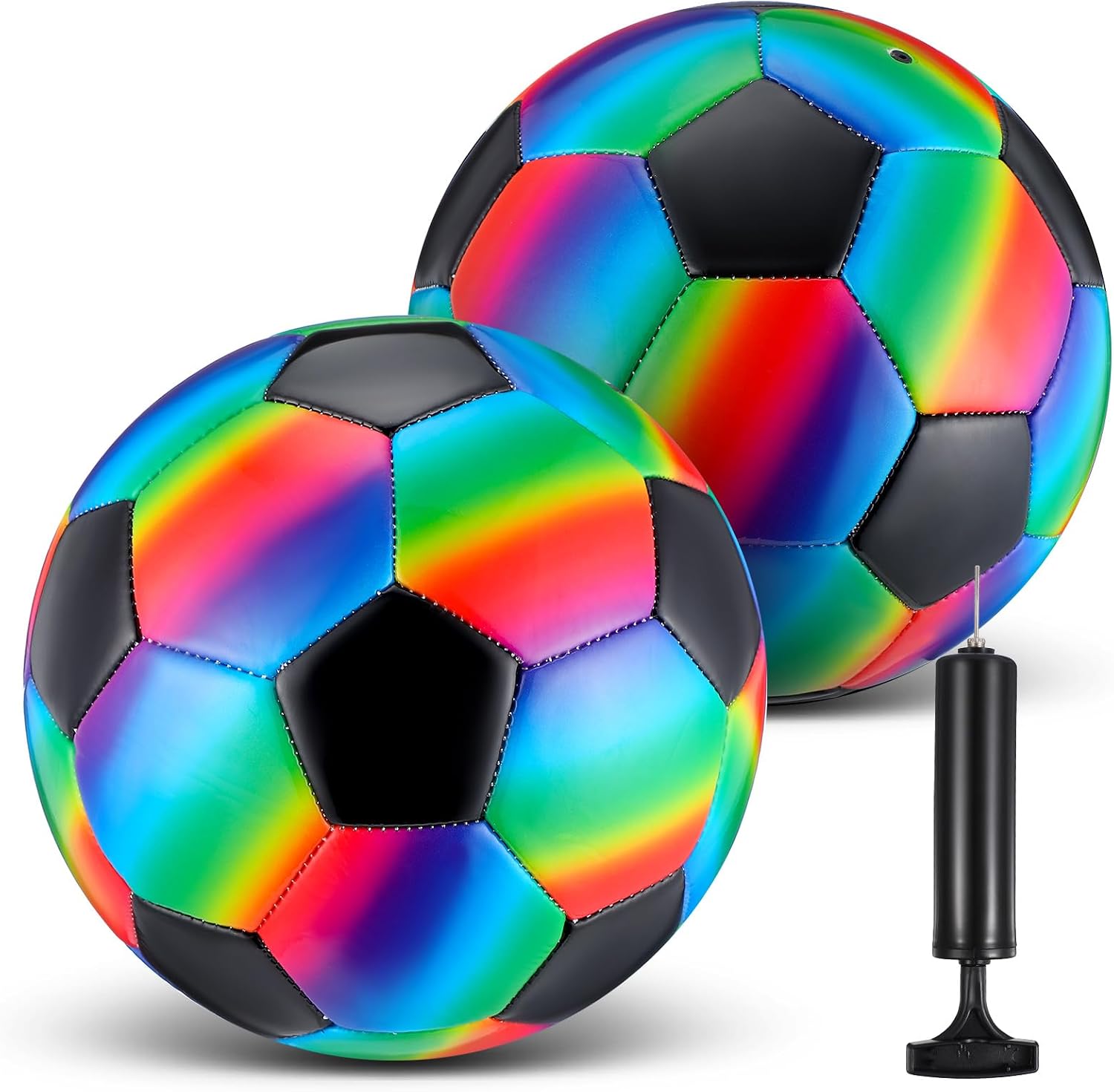 2 Pcs Rainbow Soccer Ball with Pump Official Size Indoor Outdoor Soft Inflatable Soccer Sport for Child Teen Adult for Practice Game
