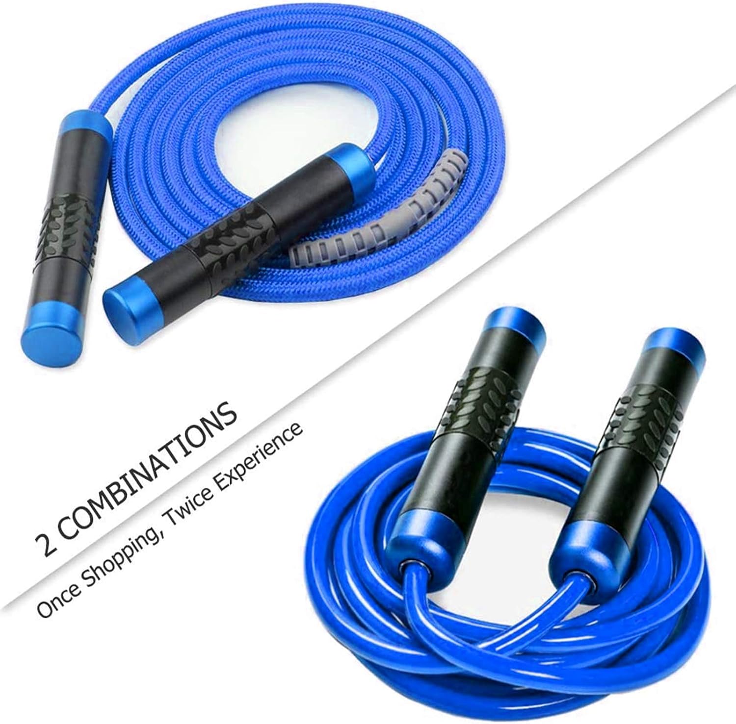 Weighted Jump Rope for Workout Fitness(1LB), Tangle-Free Ball Bearing Rapid Speed Skipping Rope for  Boxing Weight-loss,Aluminum Handle Adjustable Length 9MM Fabric Cotton+9MM Solid PVC Rope