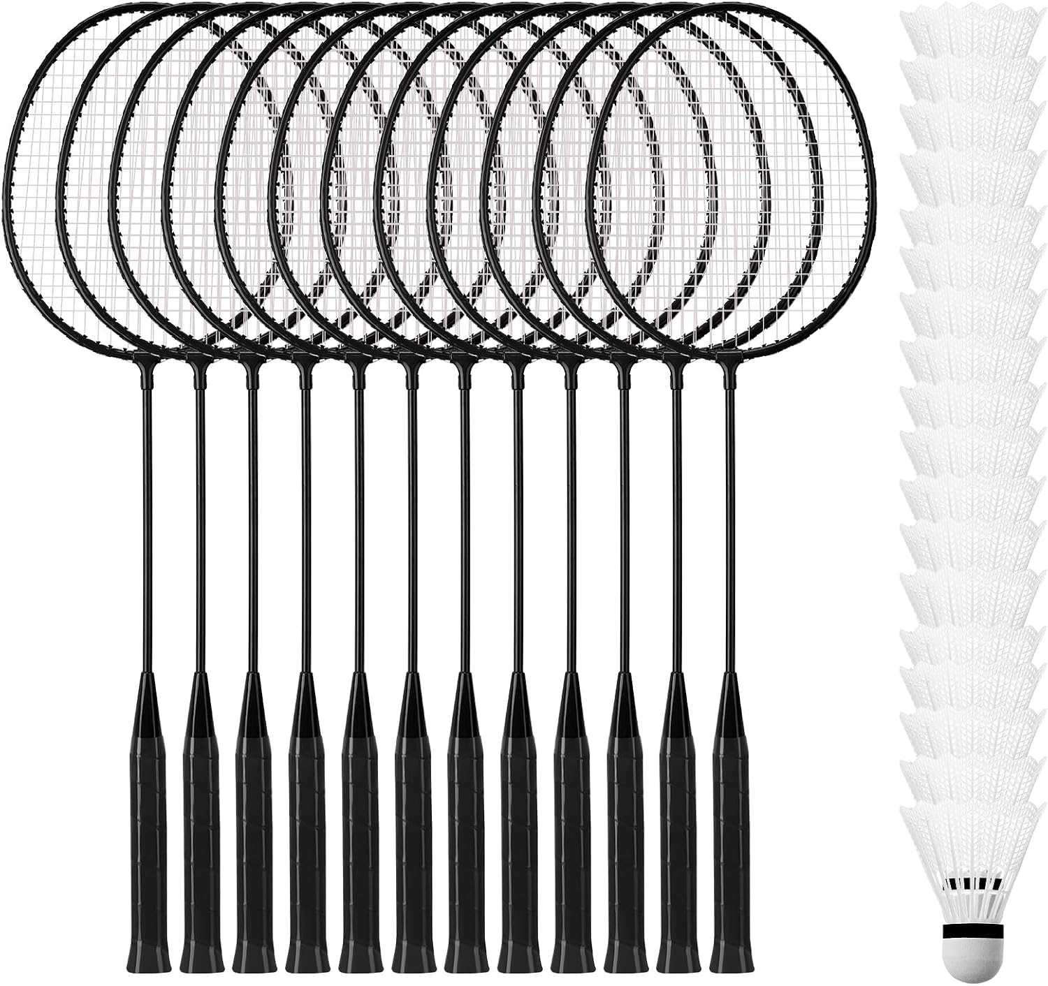 12 Pcs Badminton Rackets Bulk with 18 Nylon Badmintons, Shuttle Set for Adults Teenagers Youth Beginners Advanced Player Backyard Gym Beach Outdoor