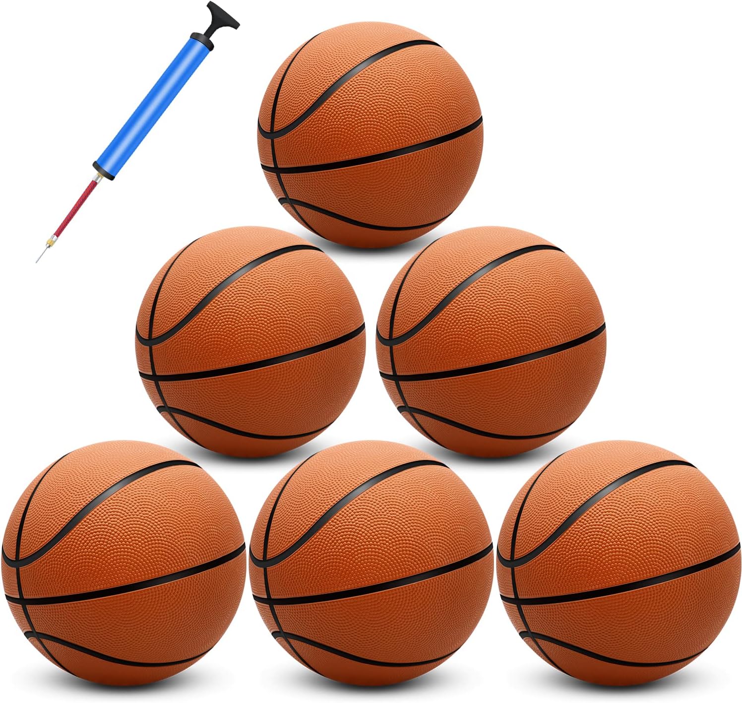6 Pack 29.5" Official Size 7 Basketball Balls Inflatable with Pump for Men and Women for Outdoor, Indoor or Training