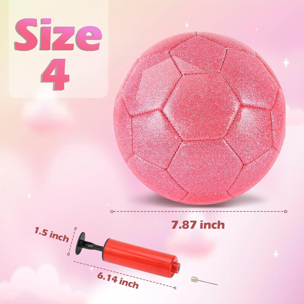 Size 4 Pink Glitter Soccer Ball with Air Pump Sets Toddler Soccer Ball Multiple Size for Kids Aged 4-8 8-12 Boys Girls Youth Gifts Outdoor