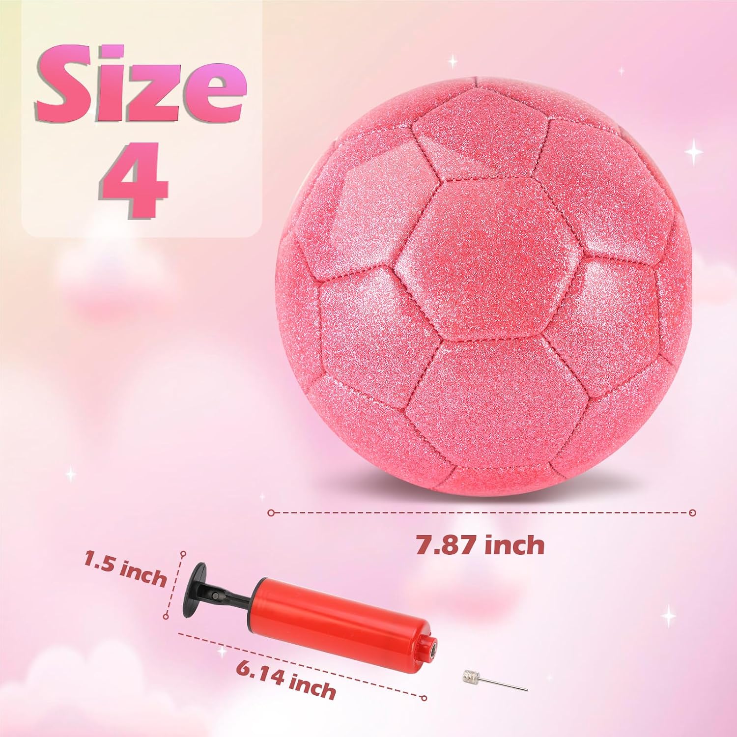Size 4 Pink Glitter Soccer Ball with Air Pump Sets Toddler Soccer Ball Multiple Size for Kids Aged 4-8 8-12 Boys Girls Youth Gifts Outdoor