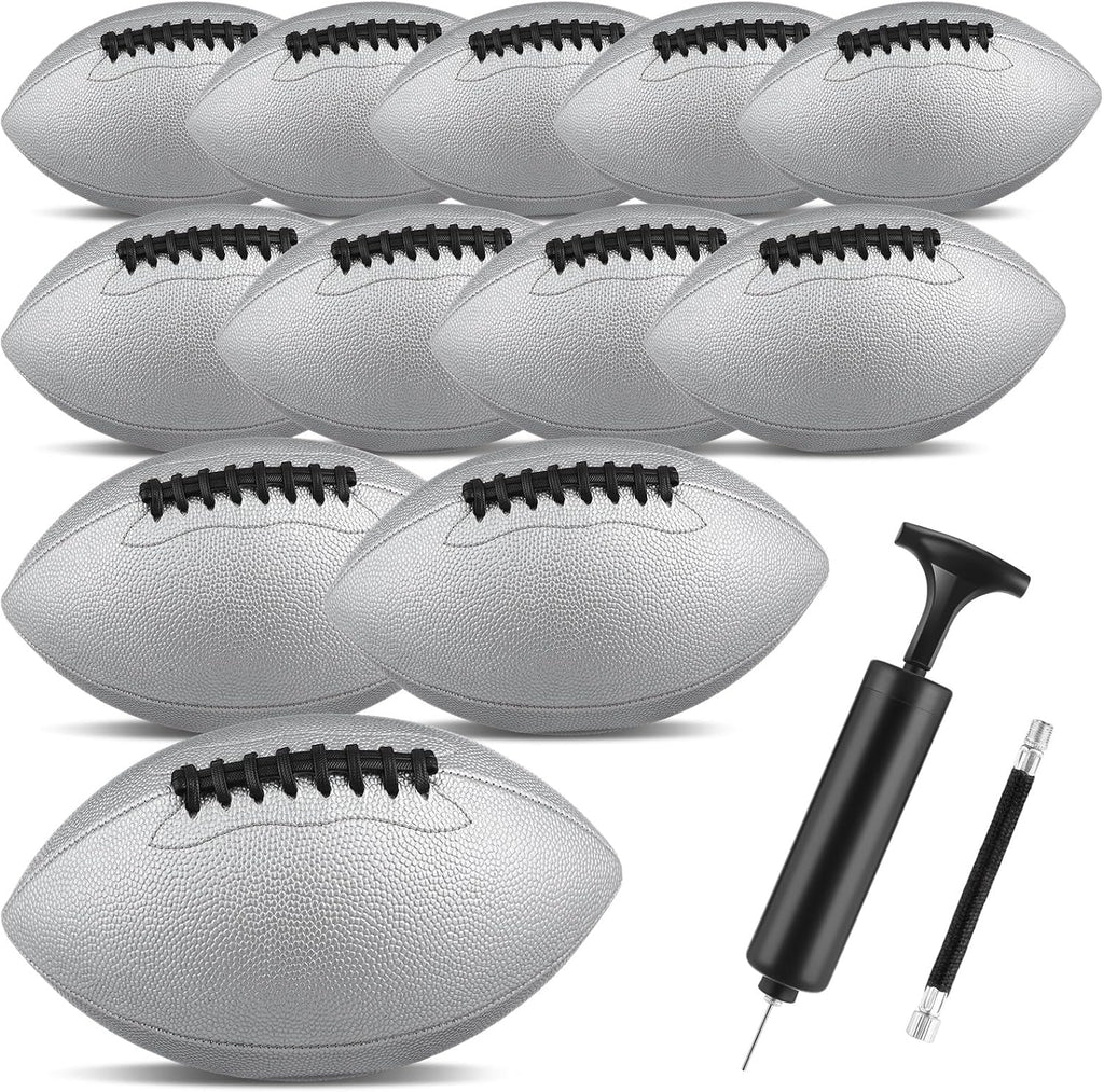 12 Pack Composite Leather Footballs Official Size Footballs Bulk Leather Inflatable Football with Pump Regulation Highschool College Football for Training and Recreational Play