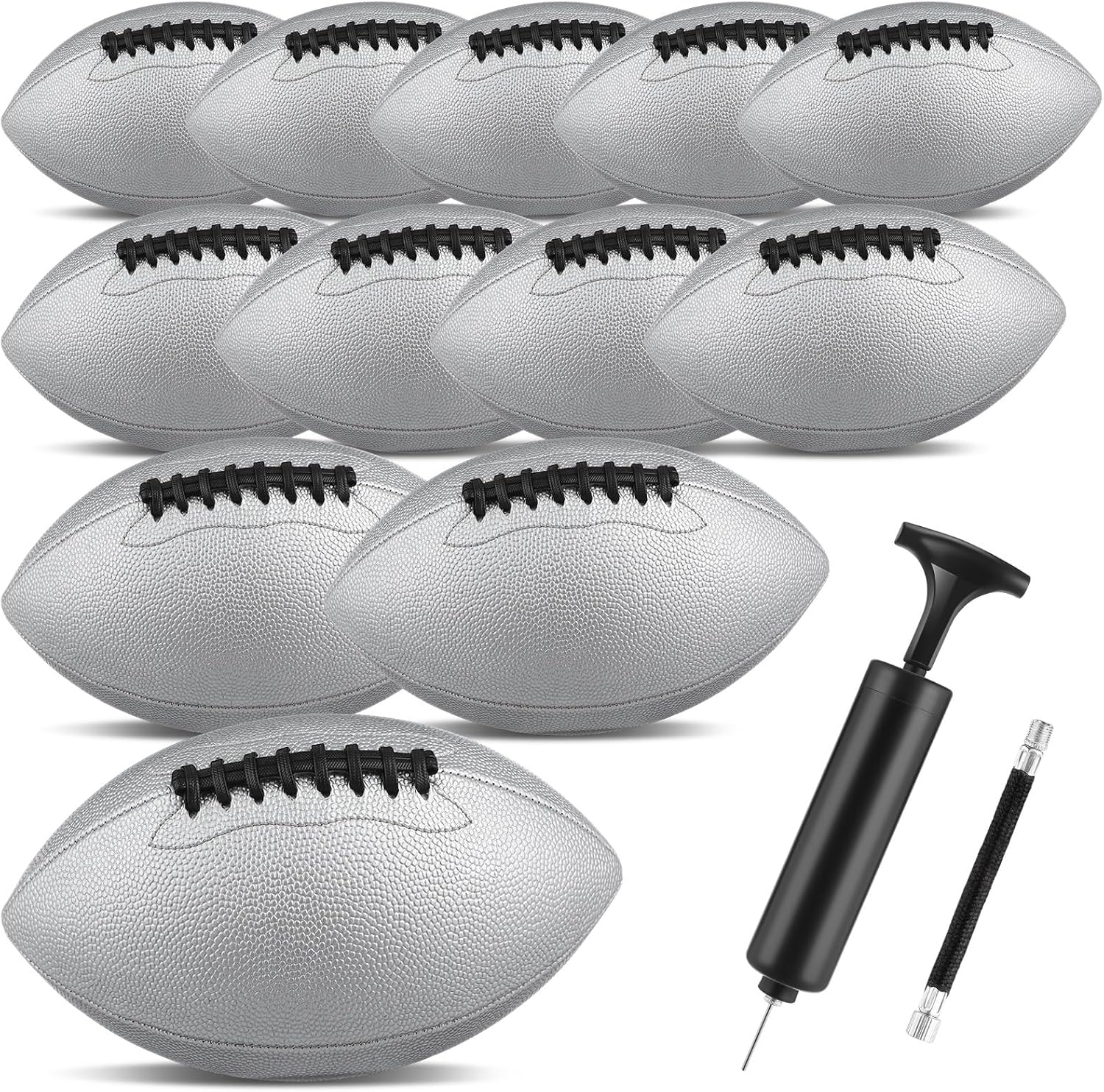 12 Pack Composite Leather Footballs Official Size Footballs Bulk Leather Inflatable Football with Pump Regulation Highschool College Football for Training and Recreational Play