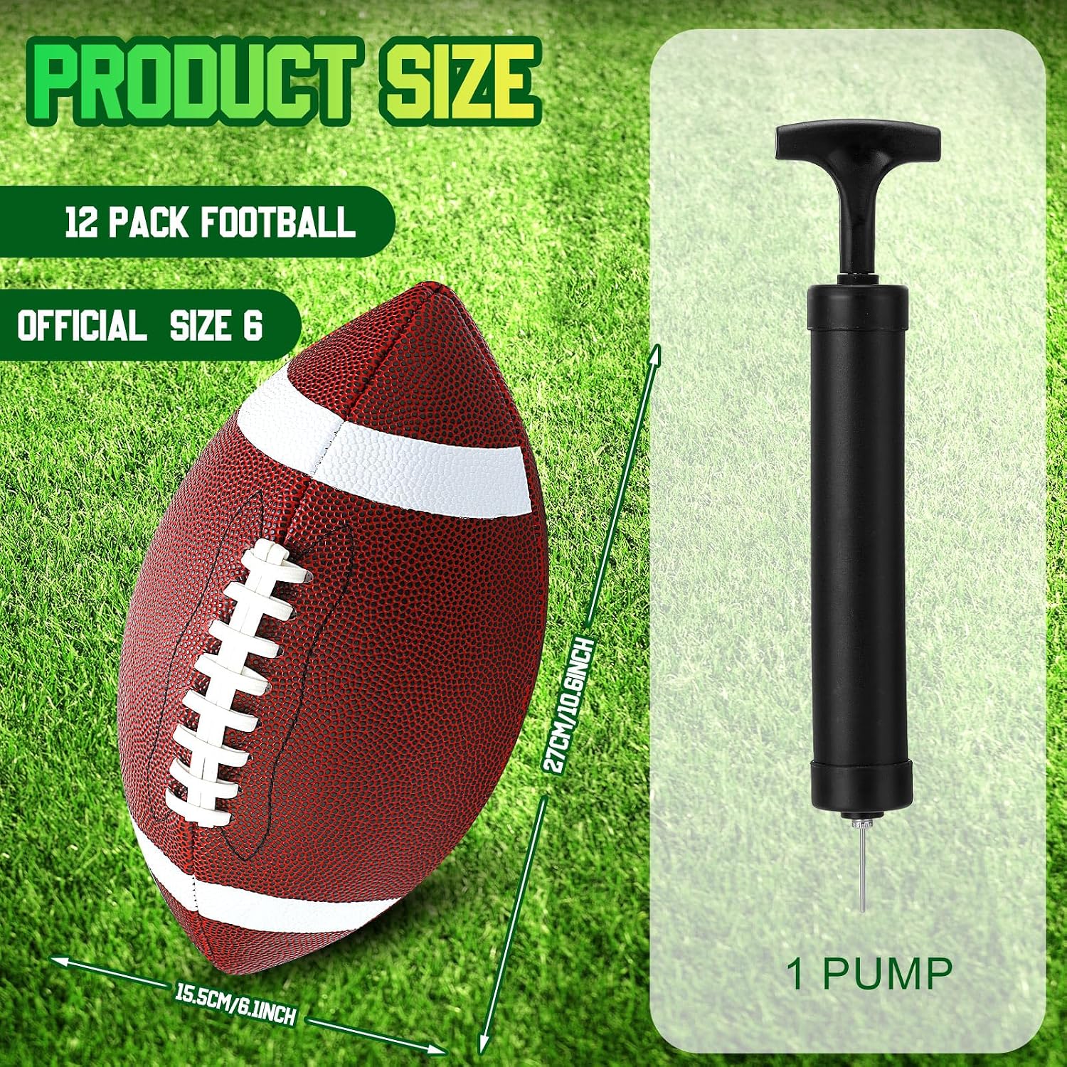 12 Pcs Composite Leather Footballs Official Composite Ball Inflatable Football with Pump Indoor Outdoor Football Bulk for Training and Recreational Play