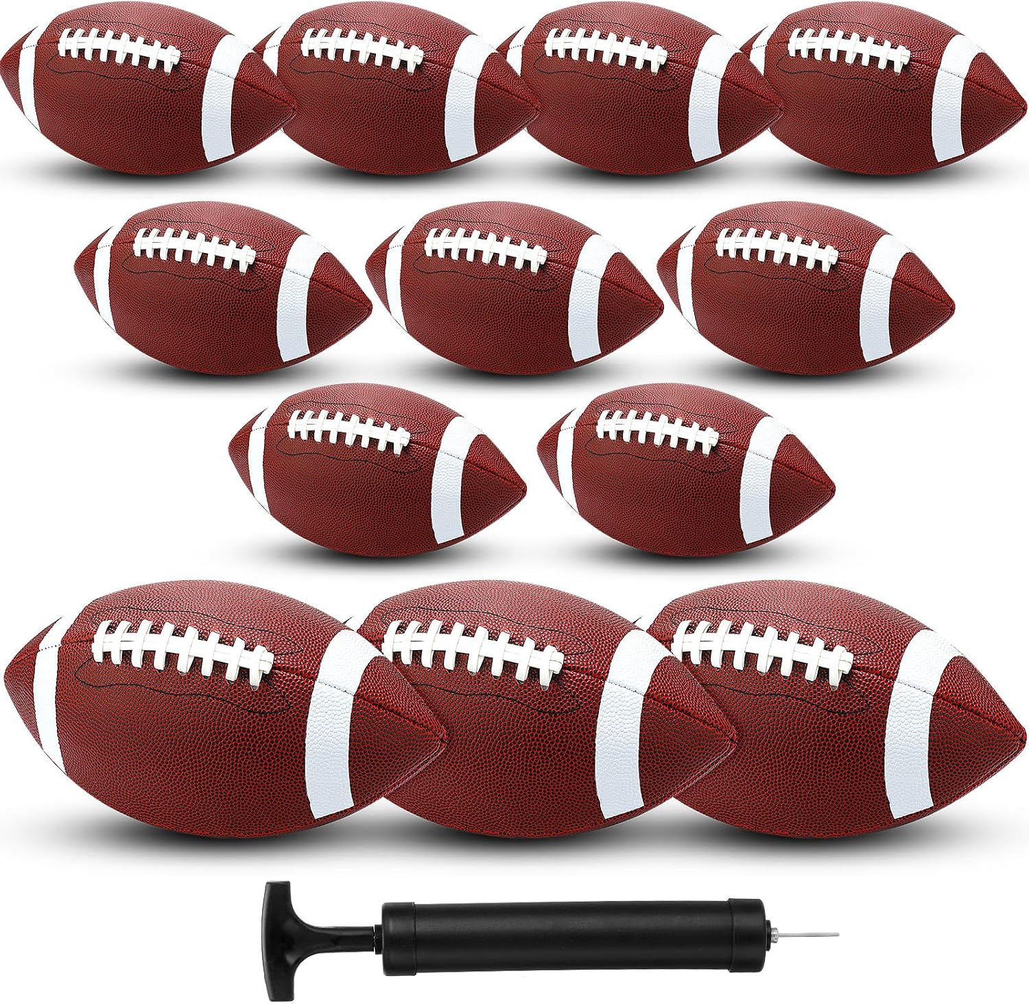 12 Pcs Composite Leather Footballs Official Composite Ball Inflatable Football with Pump Indoor Outdoor Football Bulk for Training and Recreational Play